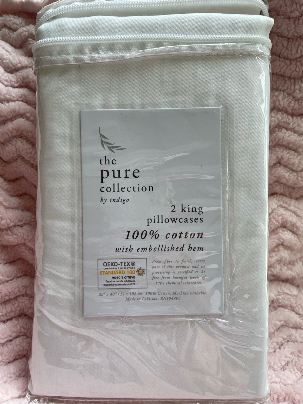 100% Cotton Embellished Hem King Pillowcases - White